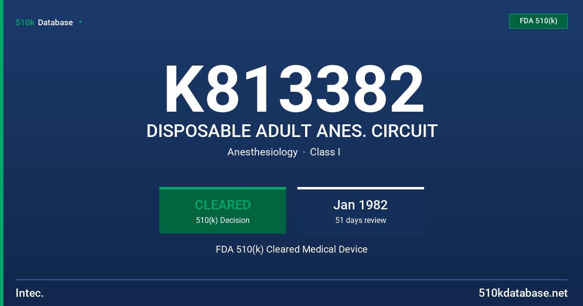 K813382 DISPOSABLE ADULT ANES. CIRCUIT FDA 510(k) Cleared Medical Device