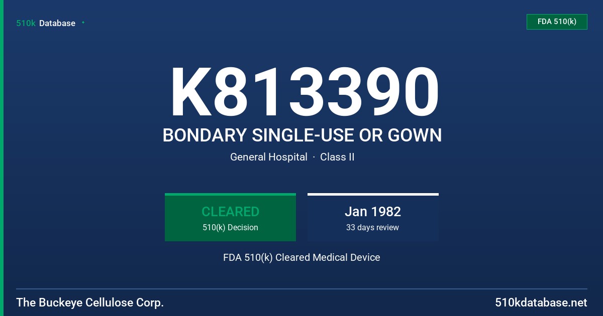 K813390 BONDARY SINGLE-USE OR GOWN FDA 510(k) Cleared Medical Device