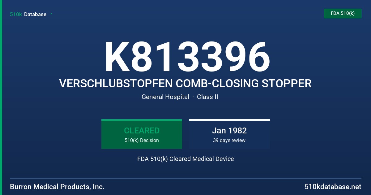 K813396 VERSCHLUBSTOPFEN COMB-CLOSING STOPPER FDA 510(k) Cleared Medical Device