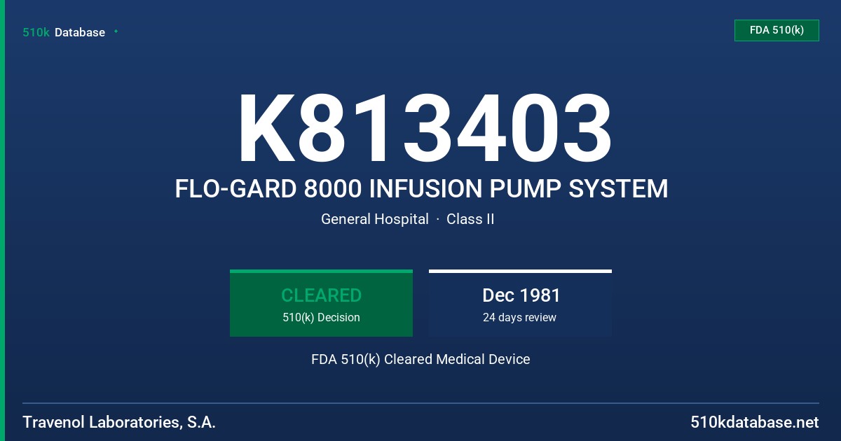 K813403 FLO-GARD 8000 INFUSION PUMP SYSTEM FDA 510(k) Cleared Medical Device
