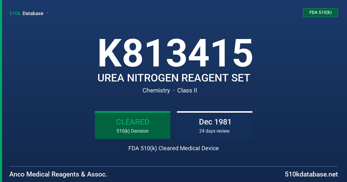 K813415 UREA NITROGEN REAGENT SET FDA 510(k) Cleared Medical Device