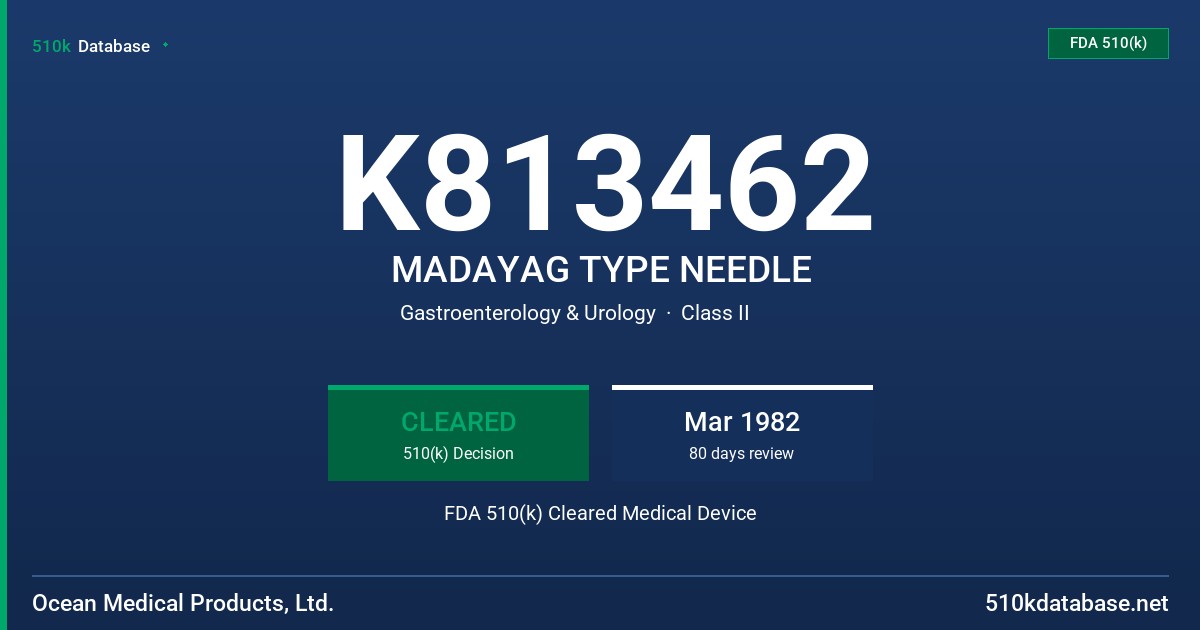 K813462 MADAYAG TYPE NEEDLE FDA 510(k) Cleared Medical Device