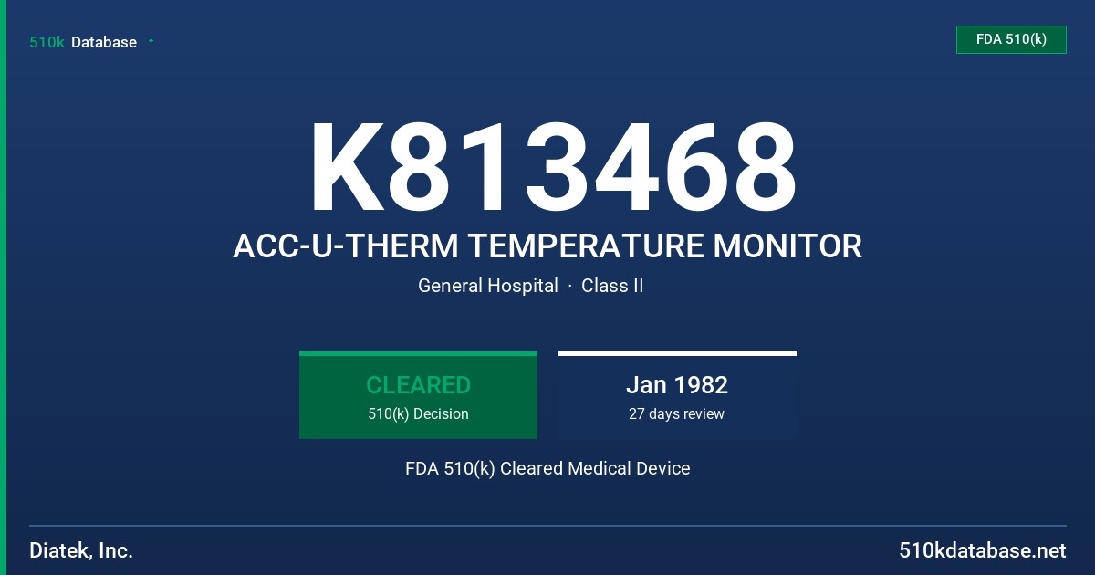 K813468 ACC-U-THERM TEMPERATURE MONITOR FDA 510(k) Cleared Medical Device