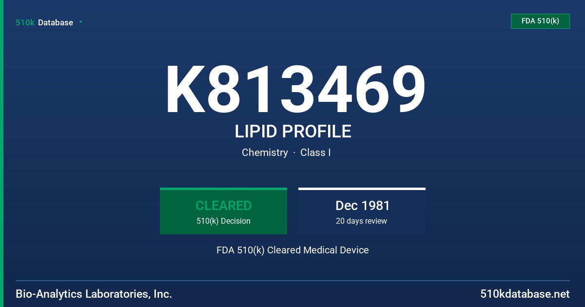 K813469 LIPID PROFILE FDA 510(k) Cleared Medical Device