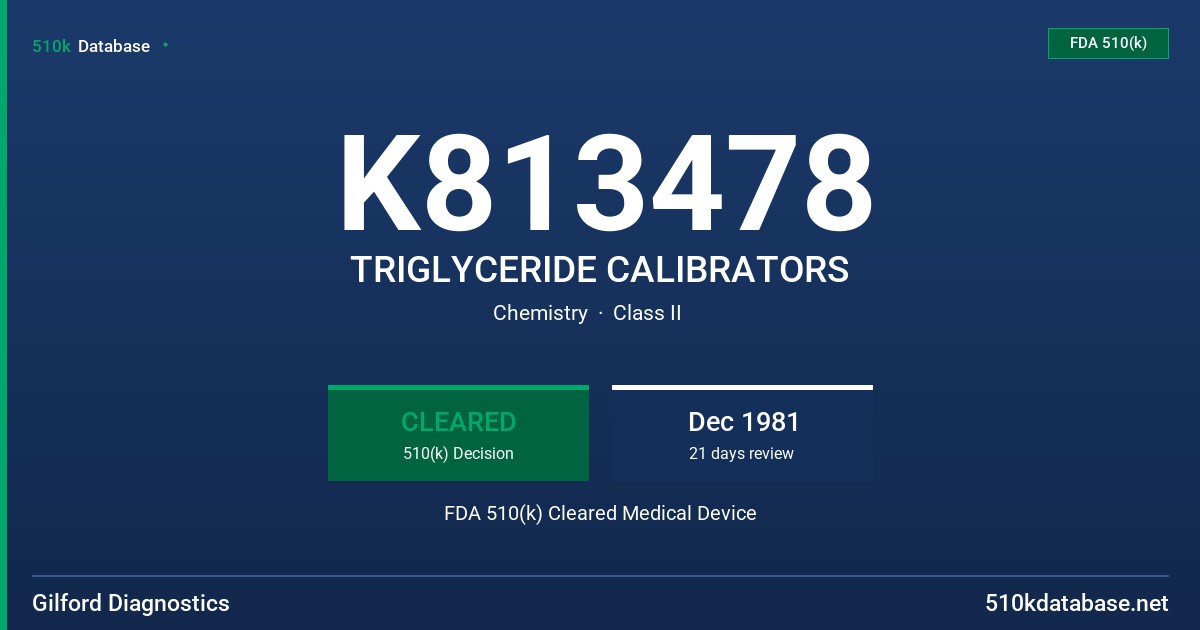 K813478 TRIGLYCERIDE CALIBRATORS FDA 510(k) Cleared Medical Device