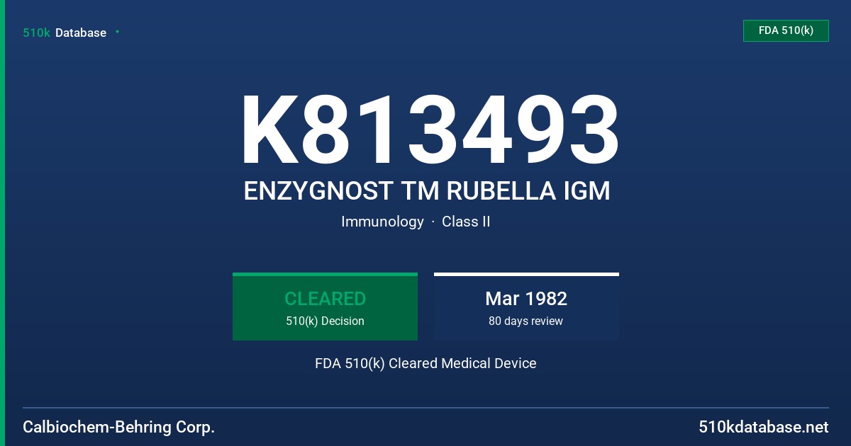 K813493 ENZYGNOST TM RUBELLA IGM FDA 510(k) Cleared Medical Device