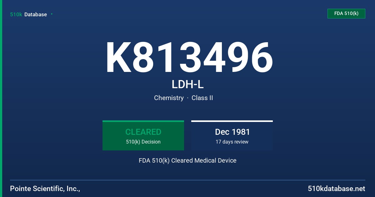K813496 LDH-L FDA 510(k) Cleared Medical Device
