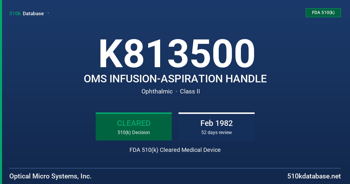 K813500 OMS INFUSION-ASPIRATION HANDLE FDA 510(k) Cleared Medical Device