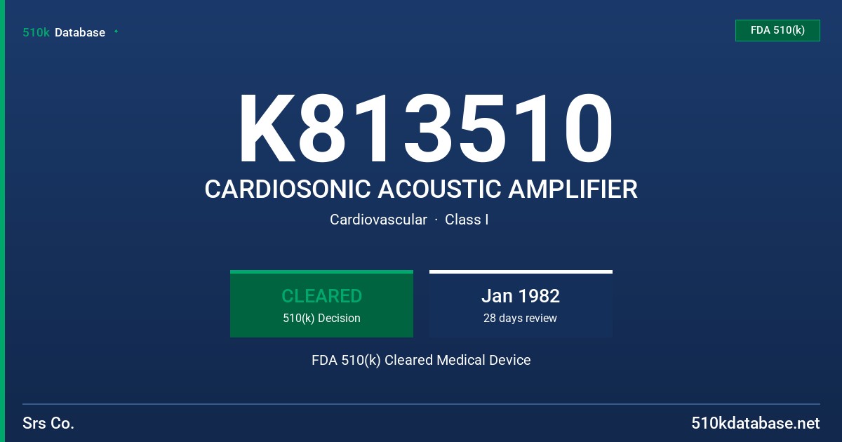 K813510 CARDIOSONIC ACOUSTIC AMPLIFIER FDA 510(k) Cleared Medical Device