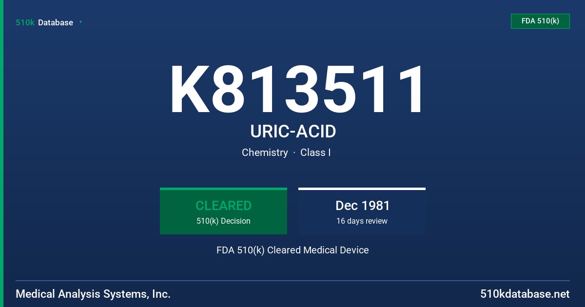 K813511 URIC-ACID FDA 510(k) Cleared Medical Device