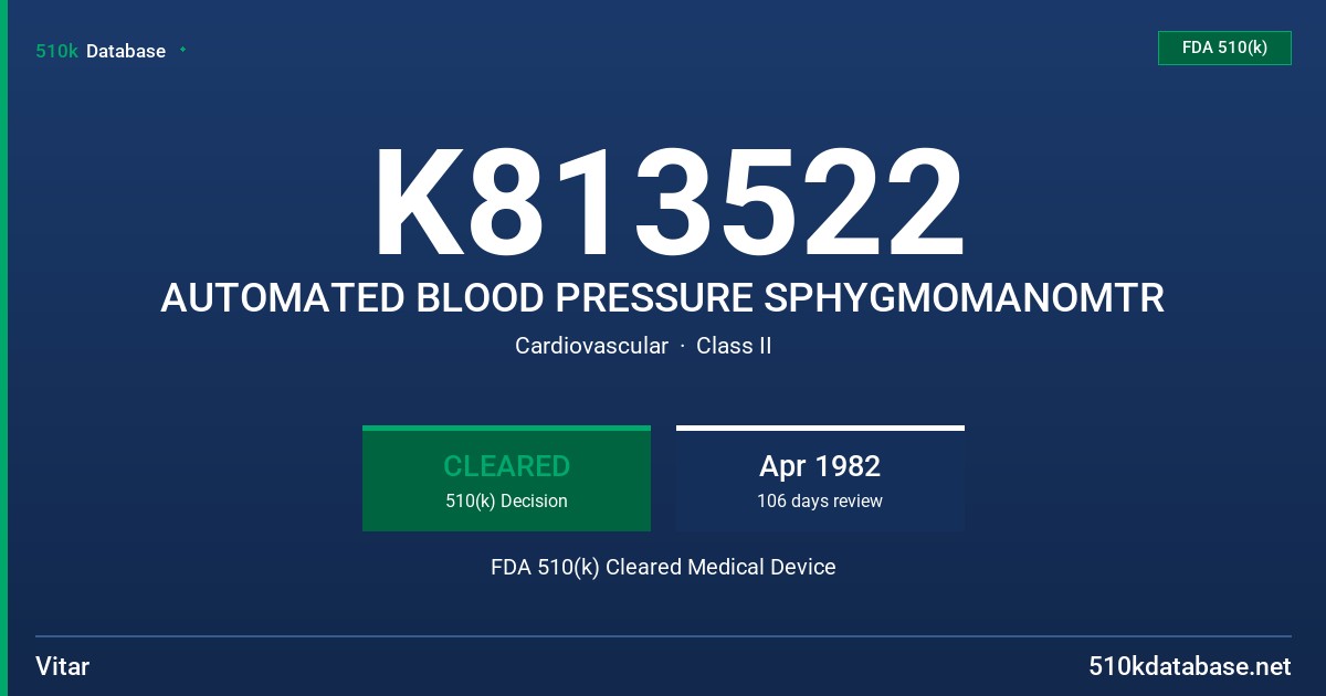 K813522 AUTOMATED BLOOD PRESSURE SPHYGMOMANOMTR FDA 510(k) Cleared Medical Device