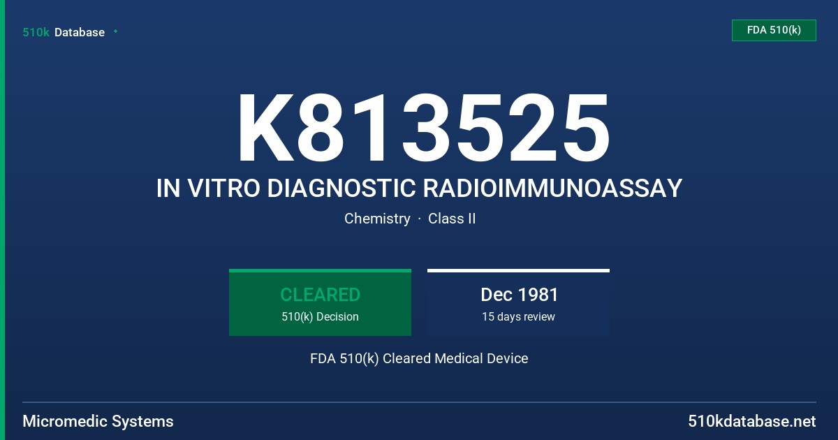 K813525 IN VITRO DIAGNOSTIC RADIOIMMUNOASSAY FDA 510(k) Cleared Medical Device