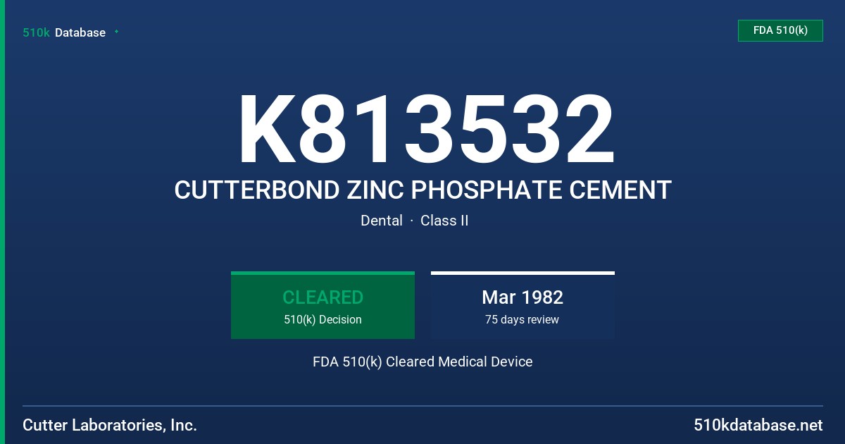 K813532 CUTTERBOND ZINC PHOSPHATE CEMENT FDA 510(k) Cleared Medical Device