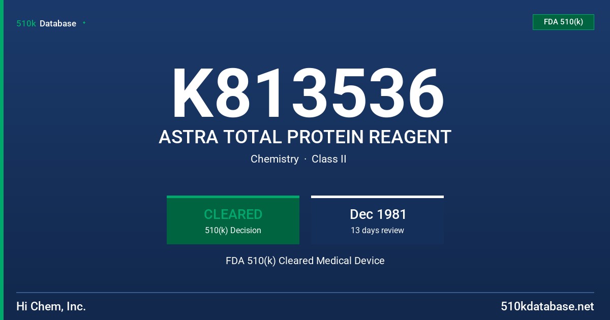 K813536 ASTRA TOTAL PROTEIN REAGENT FDA 510(k) Cleared Medical Device