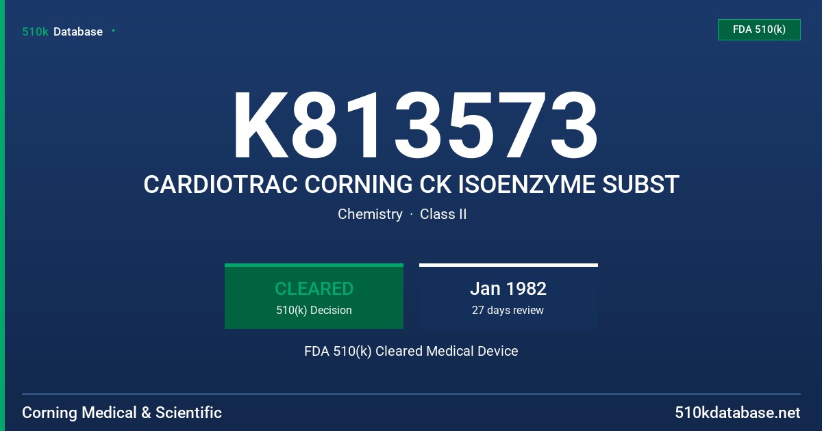 K813573 CARDIOTRAC CORNING CK ISOENZYME SUBST FDA 510(k) Cleared Medical Device