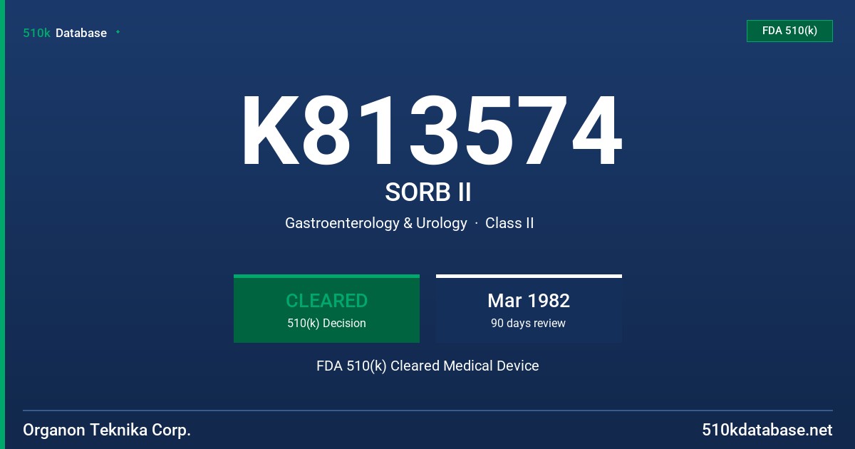 K813574 SORB II FDA 510(k) Cleared Medical Device