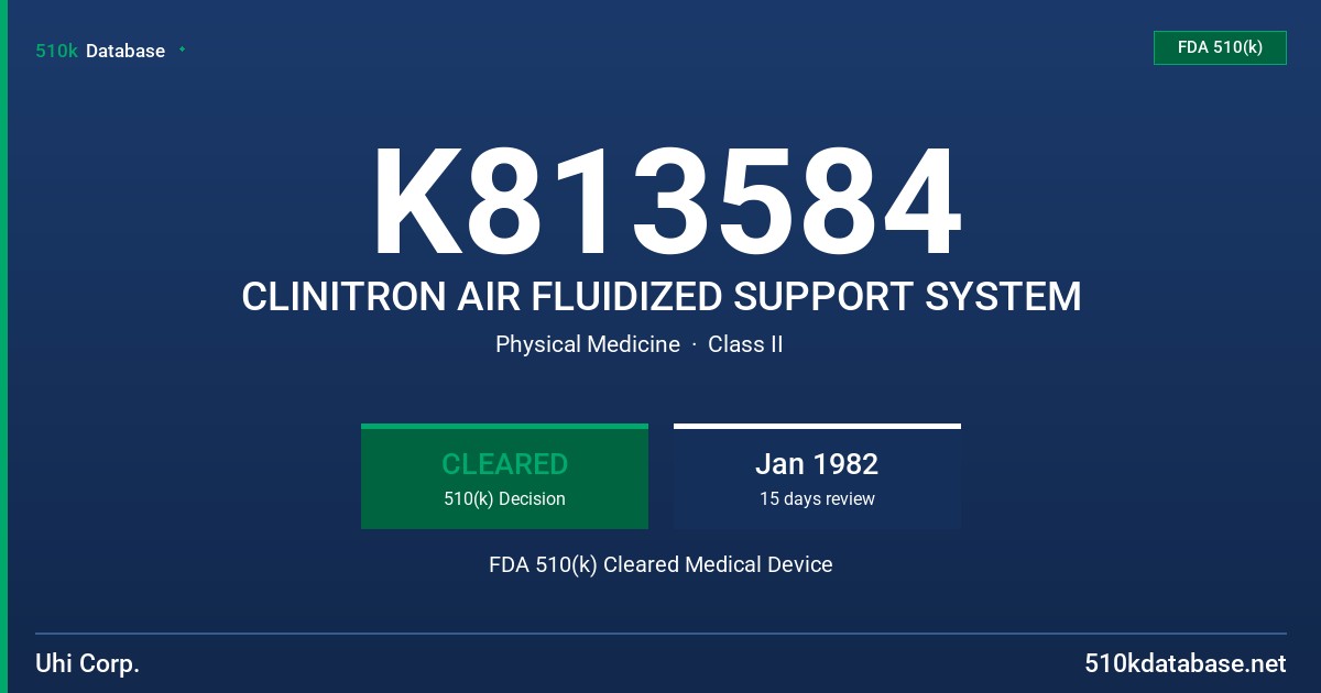 K813584 CLINITRON AIR FLUIDIZED SUPPORT SYSTEM FDA 510(k) Cleared Medical Device