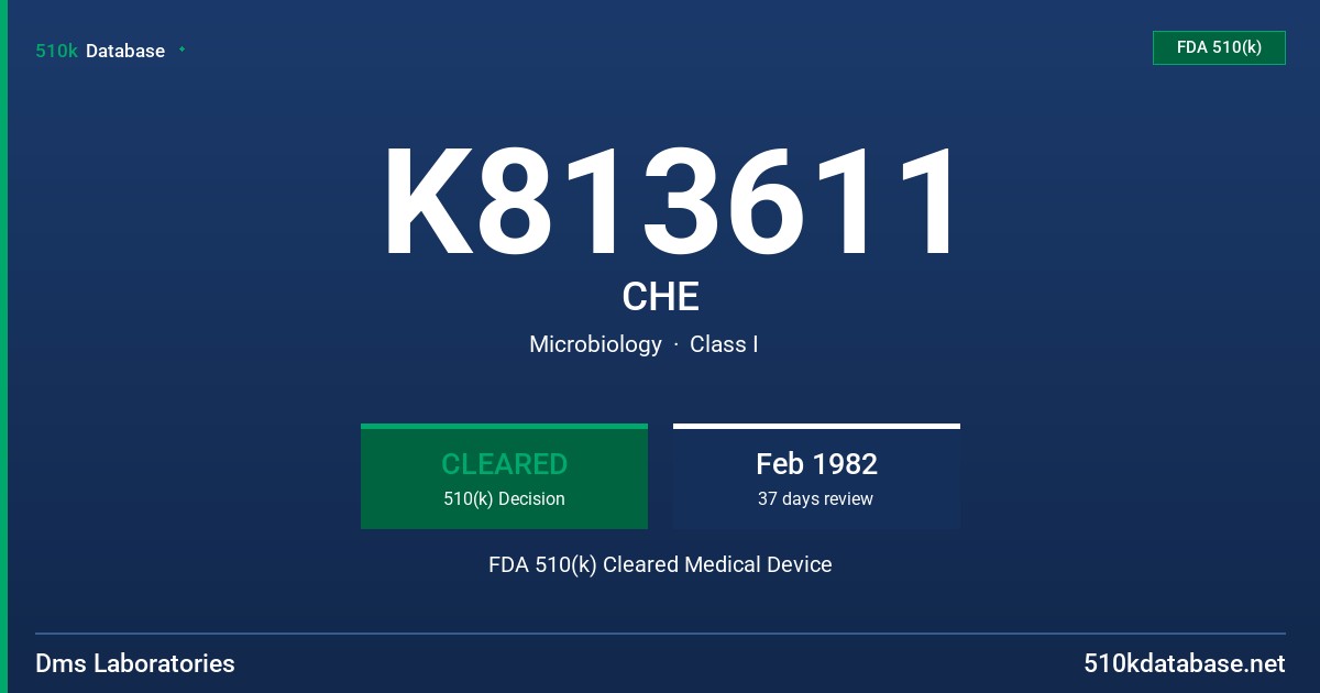 K813611 CHE FDA 510(k) Cleared Medical Device