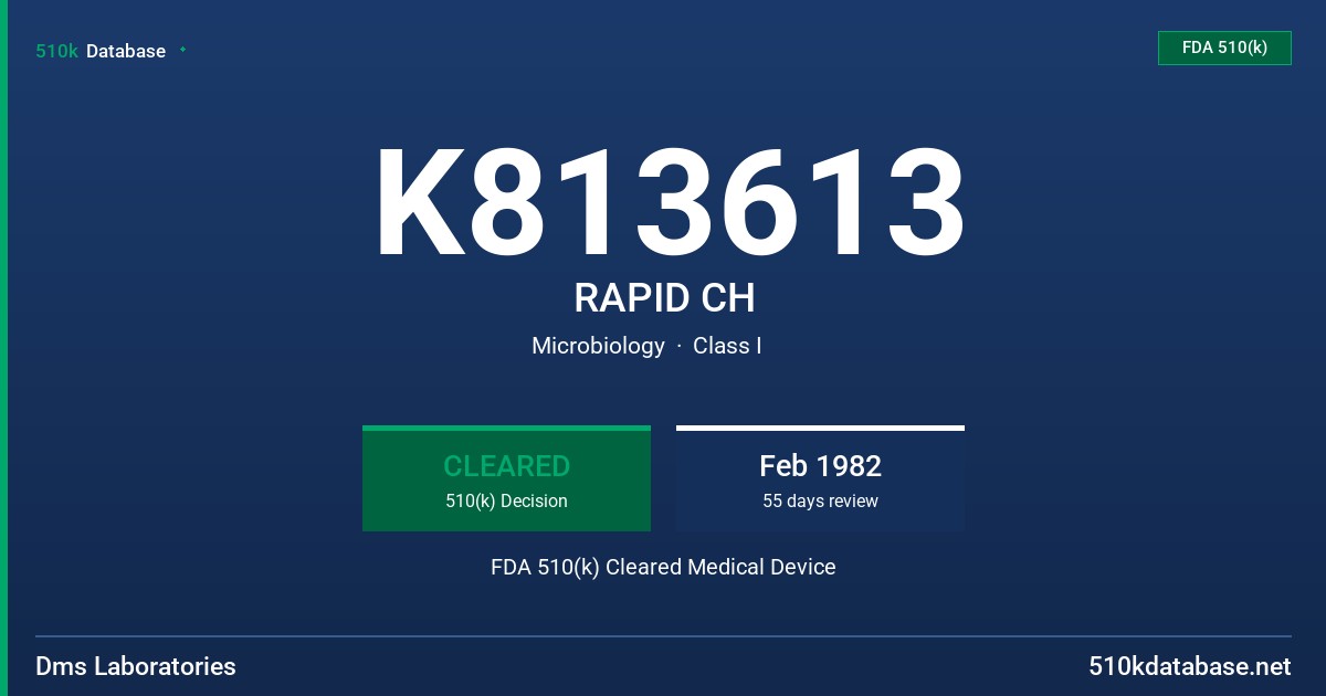 K813613 RAPID CH FDA 510(k) Cleared Medical Device