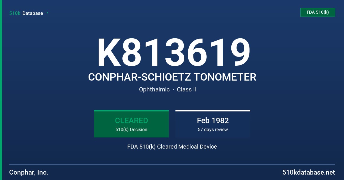 K813619 CONPHAR-SCHIOETZ TONOMETER FDA 510(k) Cleared Medical Device
