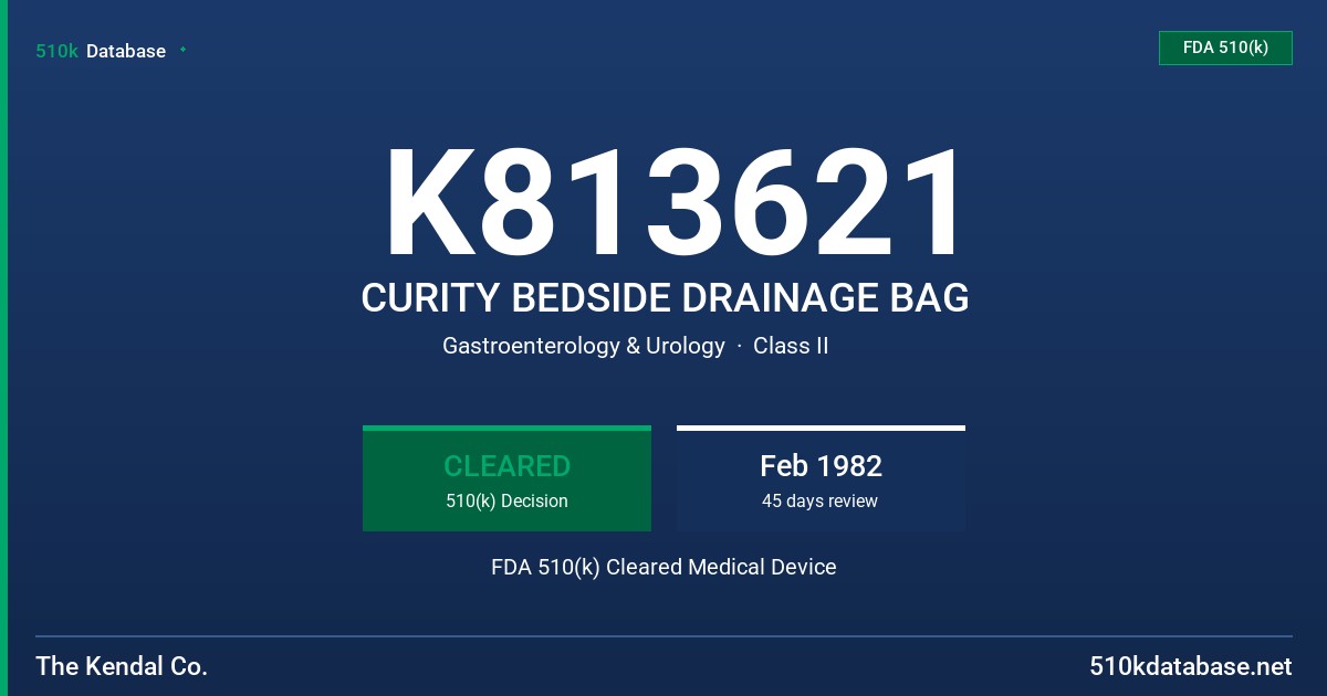 K813621 CURITY BEDSIDE DRAINAGE BAG FDA 510(k) Cleared Medical Device