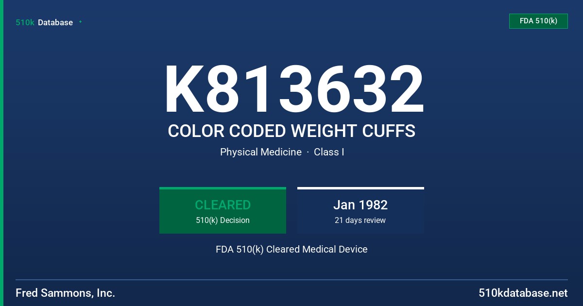 K813632 COLOR CODED WEIGHT CUFFS FDA 510(k) Cleared Medical Device