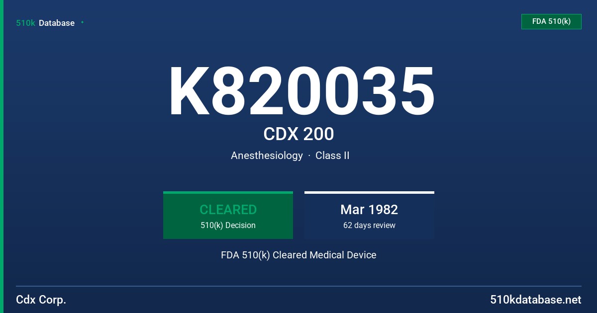 K820035 CDX 200 FDA 510(k) Cleared Medical Device