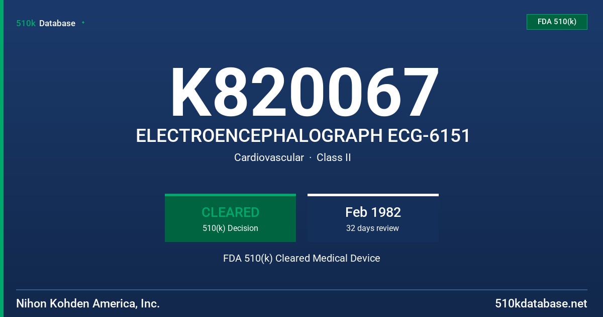 K820067 ELECTROENCEPHALOGRAPH ECG-6151 FDA 510(k) Cleared Medical Device