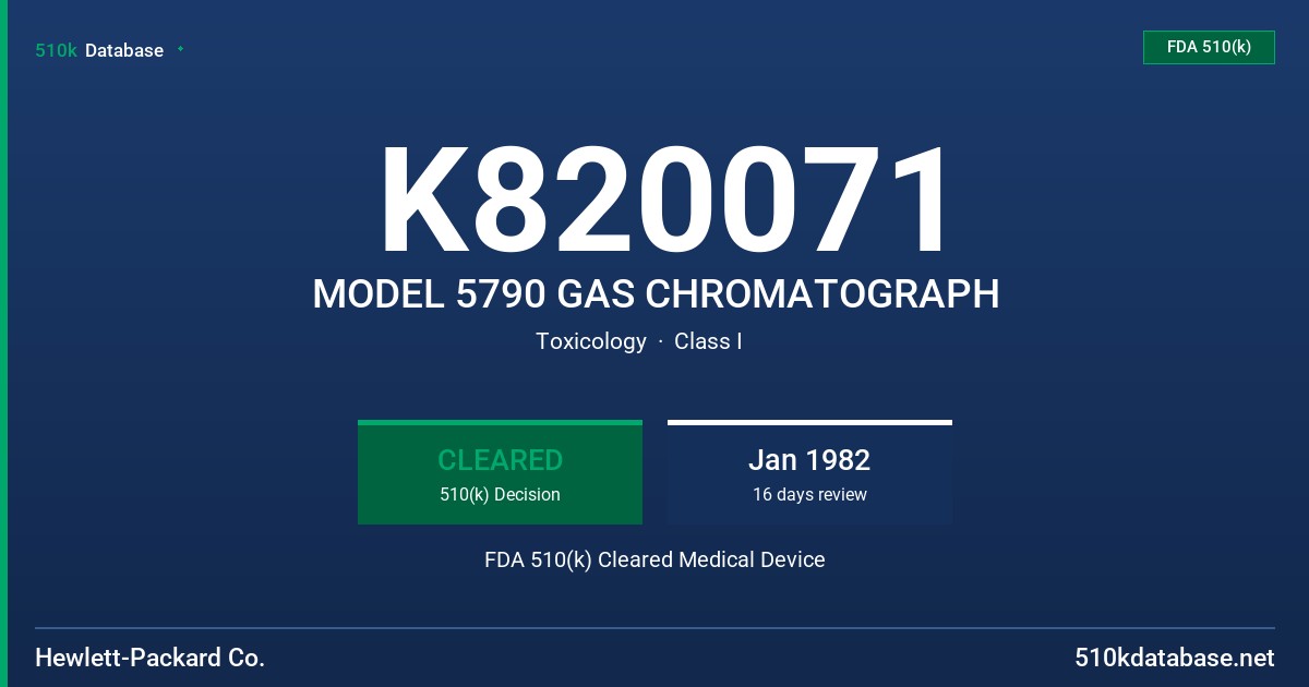 K820071 MODEL 5790 GAS CHROMATOGRAPH FDA 510(k) Cleared Medical Device