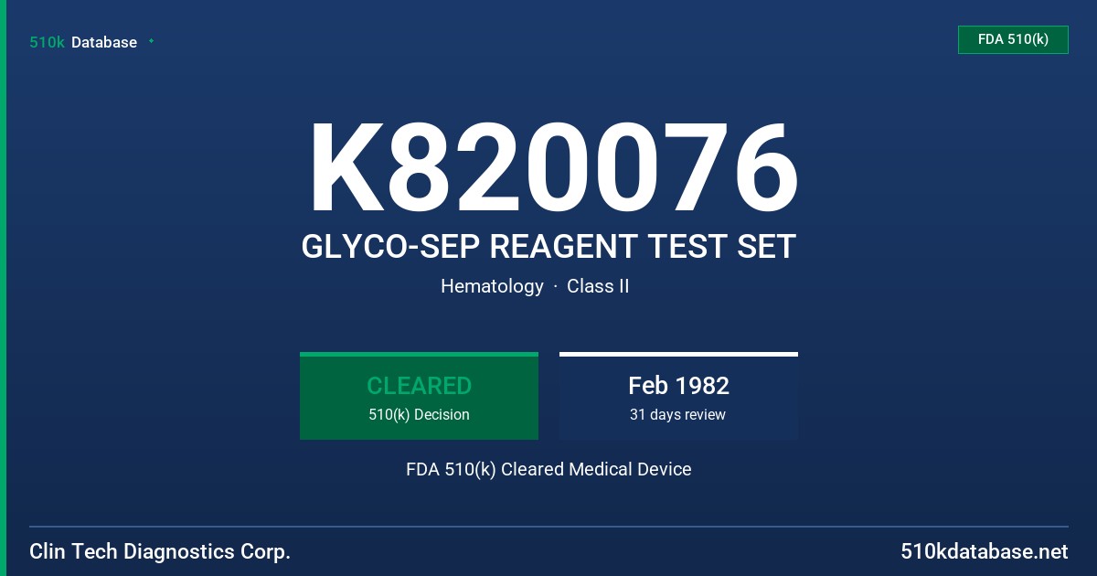 K820076 GLYCO-SEP REAGENT TEST SET FDA 510(k) Cleared Medical Device