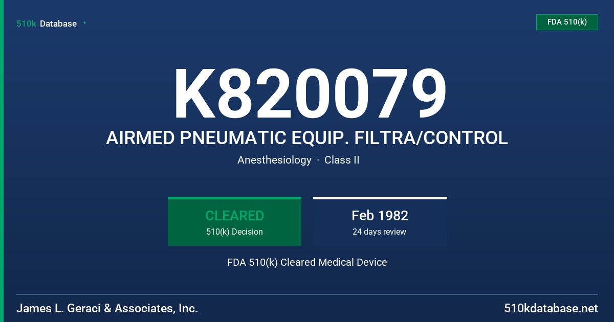 K820079 AIRMED PNEUMATIC EQUIP. FILTRA/CONTROL FDA 510(k) Cleared Medical Device