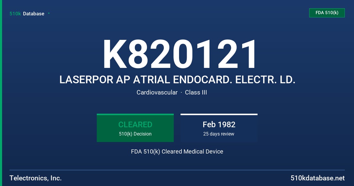 K820121 LASERPOR AP ATRIAL ENDOCARD. ELECTR. LD. FDA 510(k) Cleared Medical Device