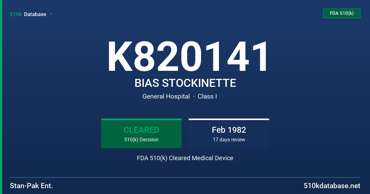 K820141 BIAS STOCKINETTE FDA 510(k) Cleared Medical Device