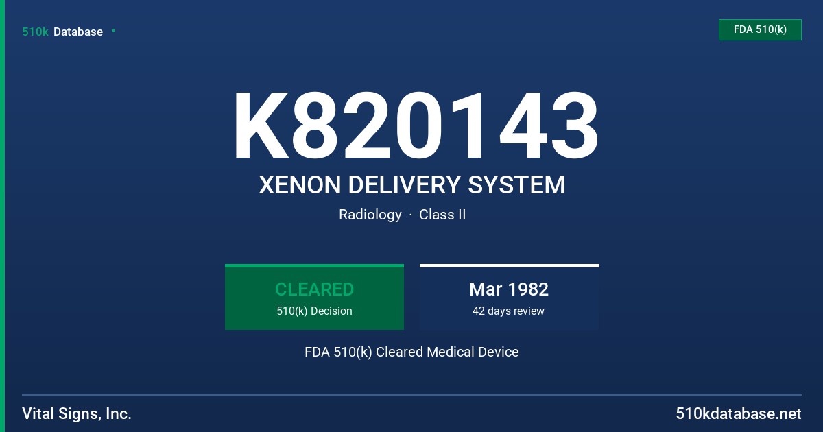 K820143 XENON DELIVERY SYSTEM FDA 510(k) Cleared Medical Device