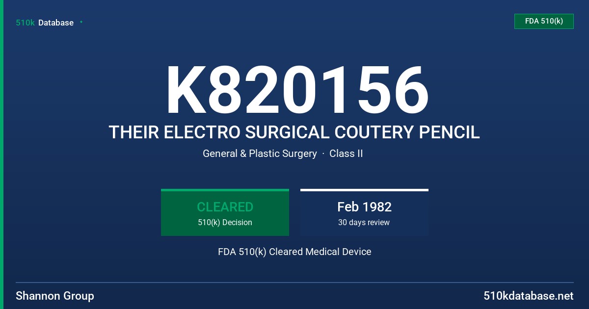 K820156 THEIR ELECTRO SURGICAL COUTERY PENCIL FDA 510(k) Cleared Medical Device