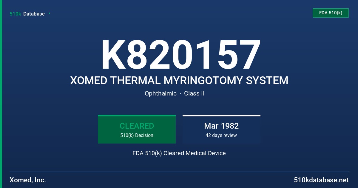 K820157 XOMED THERMAL MYRINGOTOMY SYSTEM FDA 510(k) Cleared Medical Device