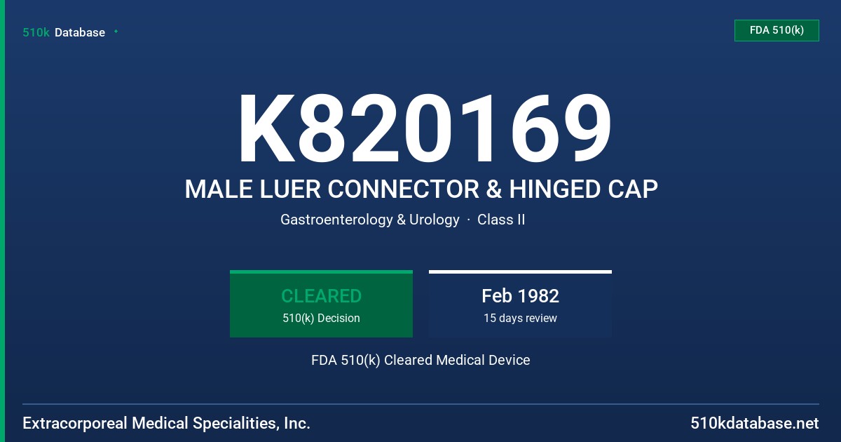 K820169 MALE LUER CONNECTOR & HINGED CAP FDA 510(k) Cleared Medical Device