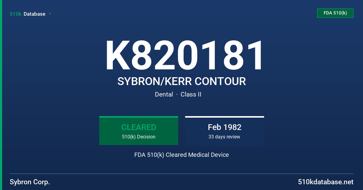 K820181 SYBRON/KERR CONTOUR FDA 510(k) Cleared Medical Device