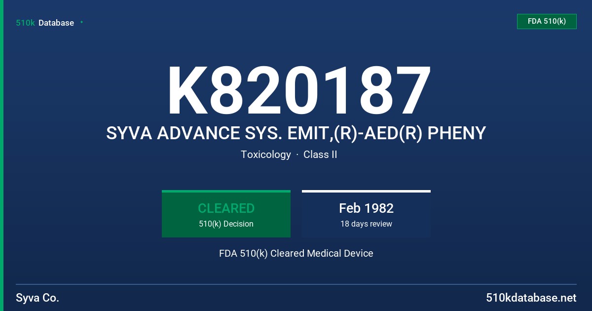 K820187 SYVA ADVANCE SYS. EMIT,(R)-AED(R) PHENY FDA 510(k) Cleared Medical Device