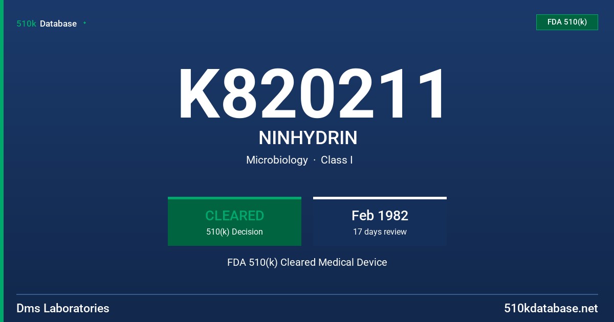 K820211 NINHYDRIN FDA 510(k) Cleared Medical Device