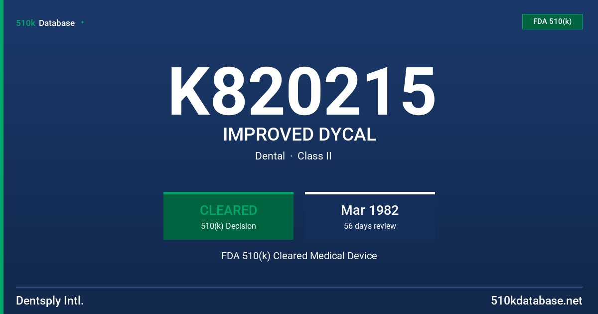 K820215 IMPROVED DYCAL FDA 510(k) Cleared Medical Device