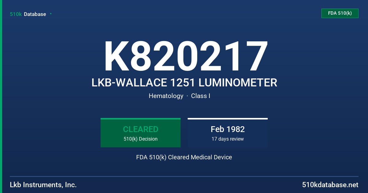 K820217 LKB-WALLACE 1251 LUMINOMETER FDA 510(k) Cleared Medical Device