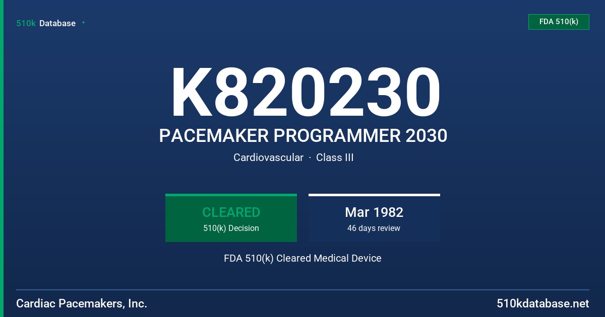 K820230 PACEMAKER PROGRAMMER 2030 FDA 510(k) Cleared Medical Device