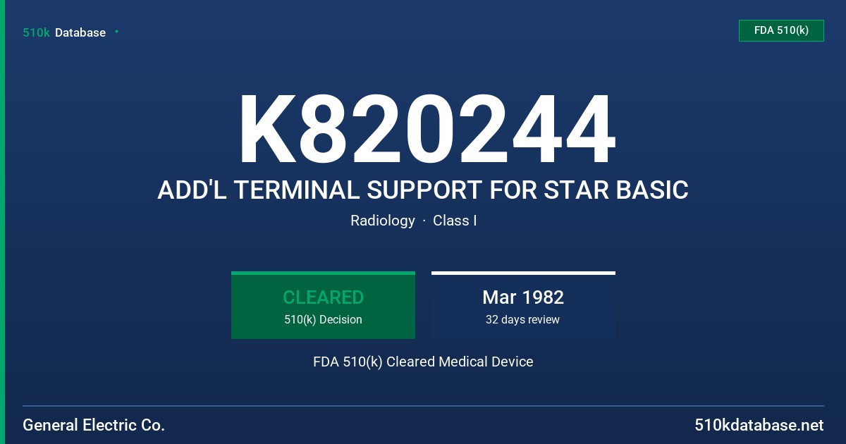 K820244 ADD'L TERMINAL SUPPORT FOR STAR BASIC FDA 510(k) Cleared Medical Device