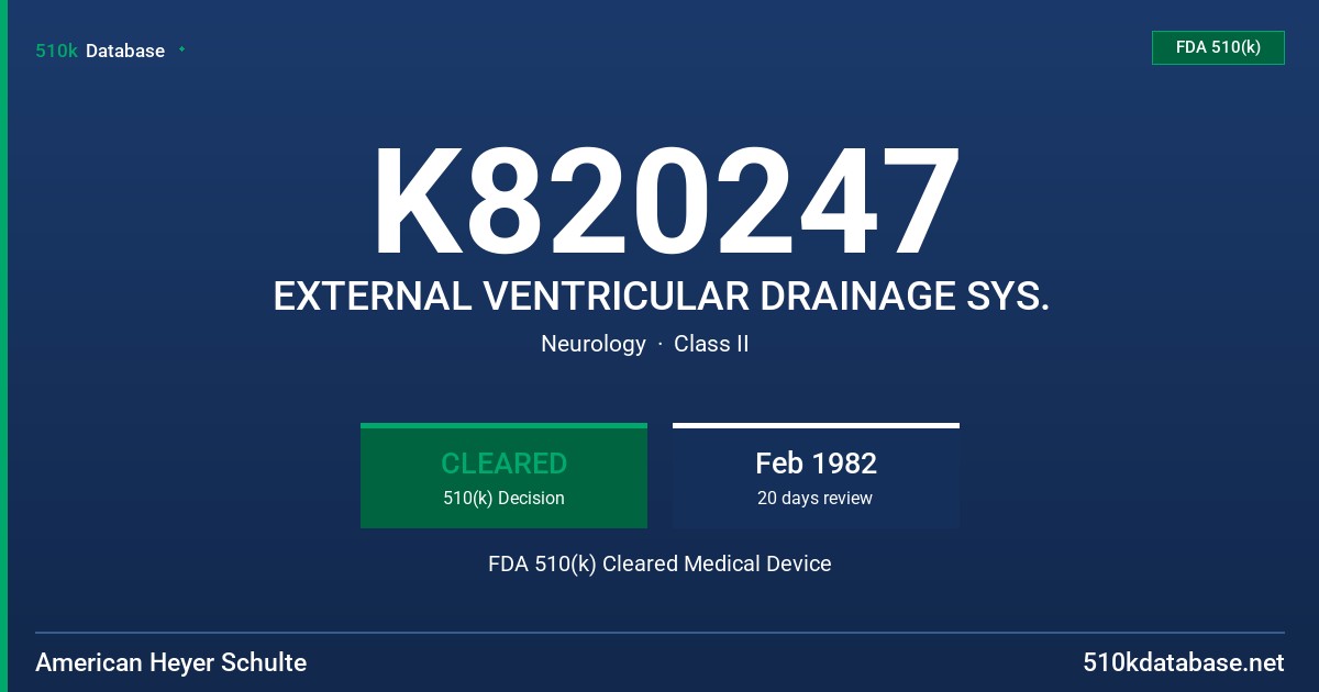 K820247 EXTERNAL VENTRICULAR DRAINAGE SYS. FDA 510(k) Cleared Medical Device