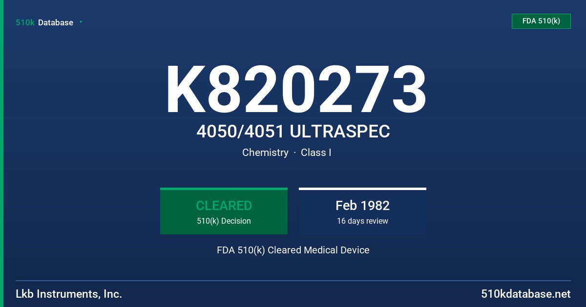 K820273 4050/4051 ULTRASPEC FDA 510(k) Cleared Medical Device