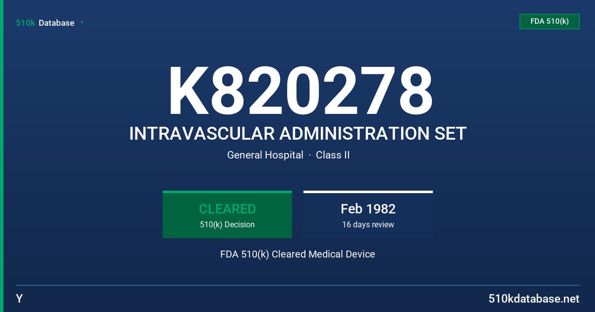K820278 INTRAVASCULAR ADMINISTRATION SET FDA 510(k) Cleared Medical Device