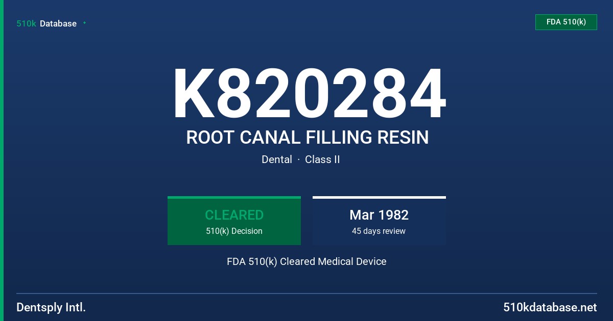 K820284 ROOT CANAL FILLING RESIN FDA 510(k) Cleared Medical Device