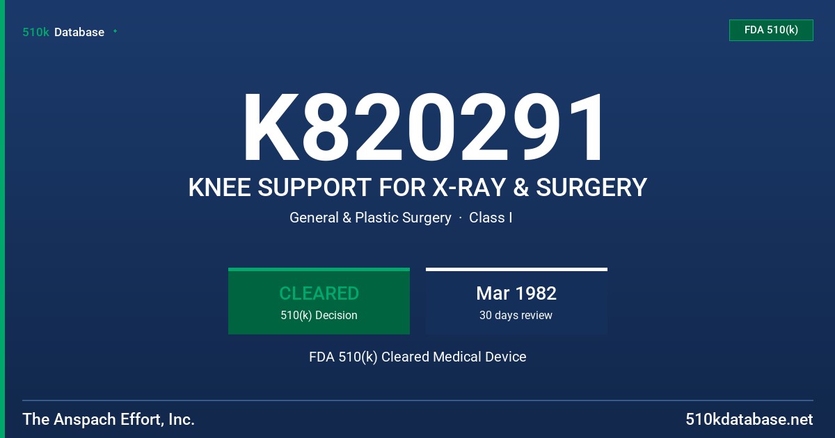 K820291 KNEE SUPPORT FOR X-RAY & SURGERY FDA 510(k) Cleared Medical Device