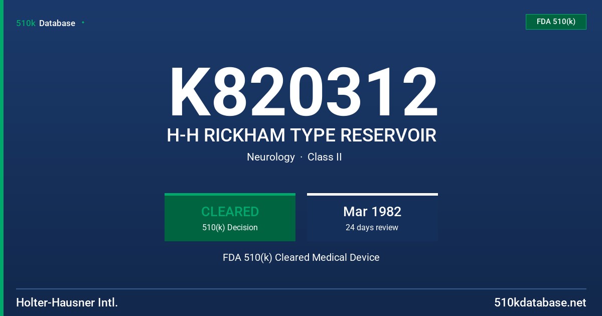 K820312 H-H RICKHAM TYPE RESERVOIR FDA 510(k) Cleared Medical Device